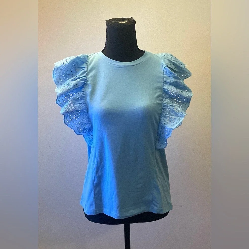J.Crew- Baby blue Ruffled Sleeveless Blouse Size M‎